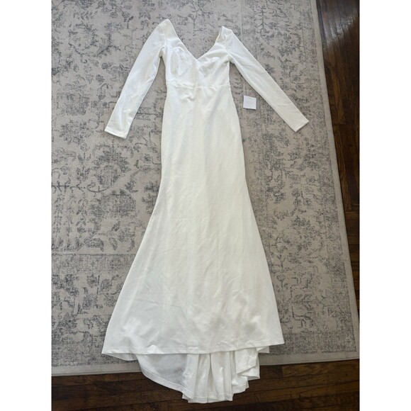Lulus Feeling of Forever White Long Sleeve Mermaid Maxi Dress Size Large Bridal - Picture 2 of 9